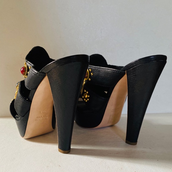$750 MIU MIU Multicolor Stone Stud Platform 38.5 - Picture 5 of 16